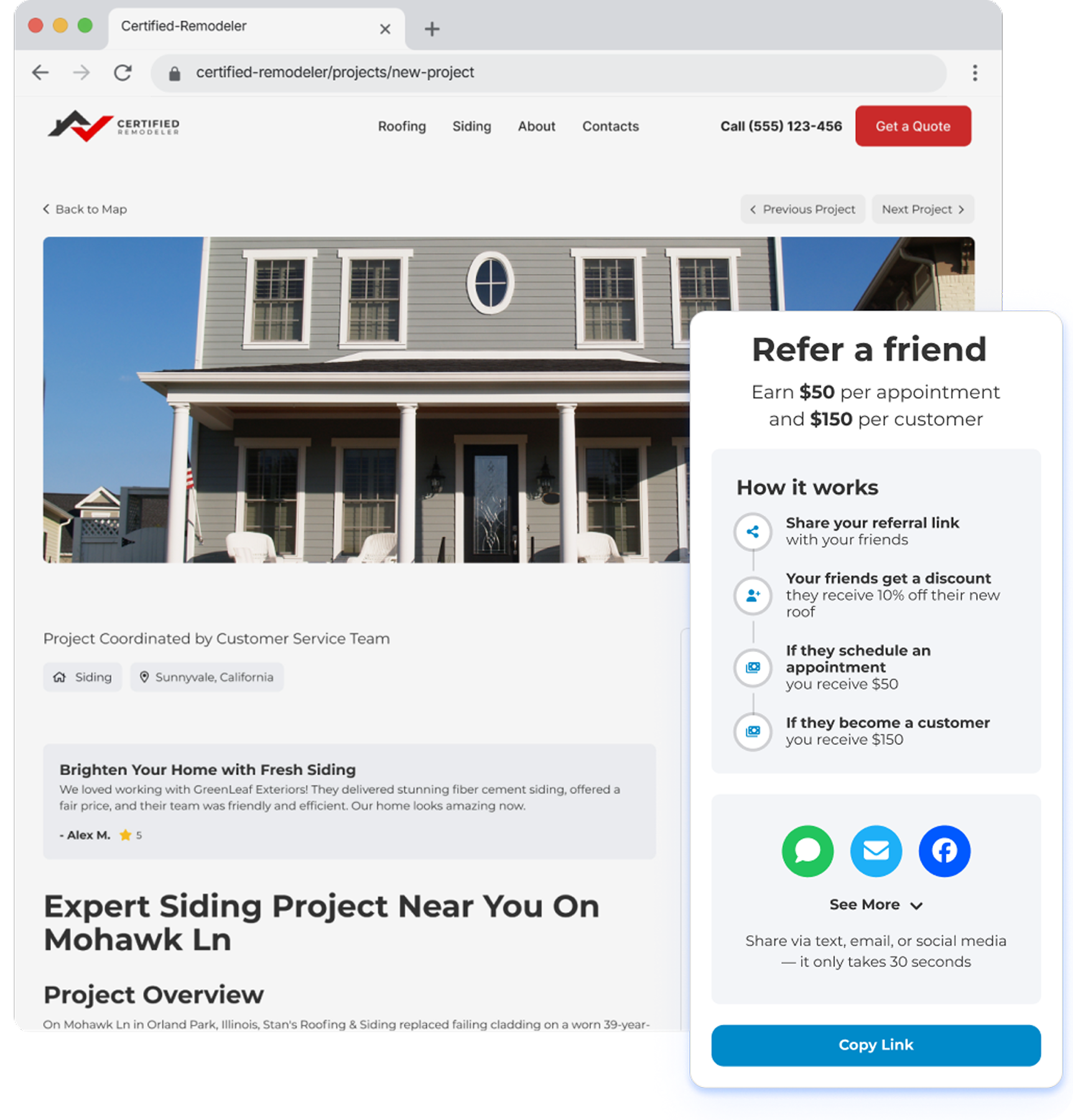 Project page shared as referral proof